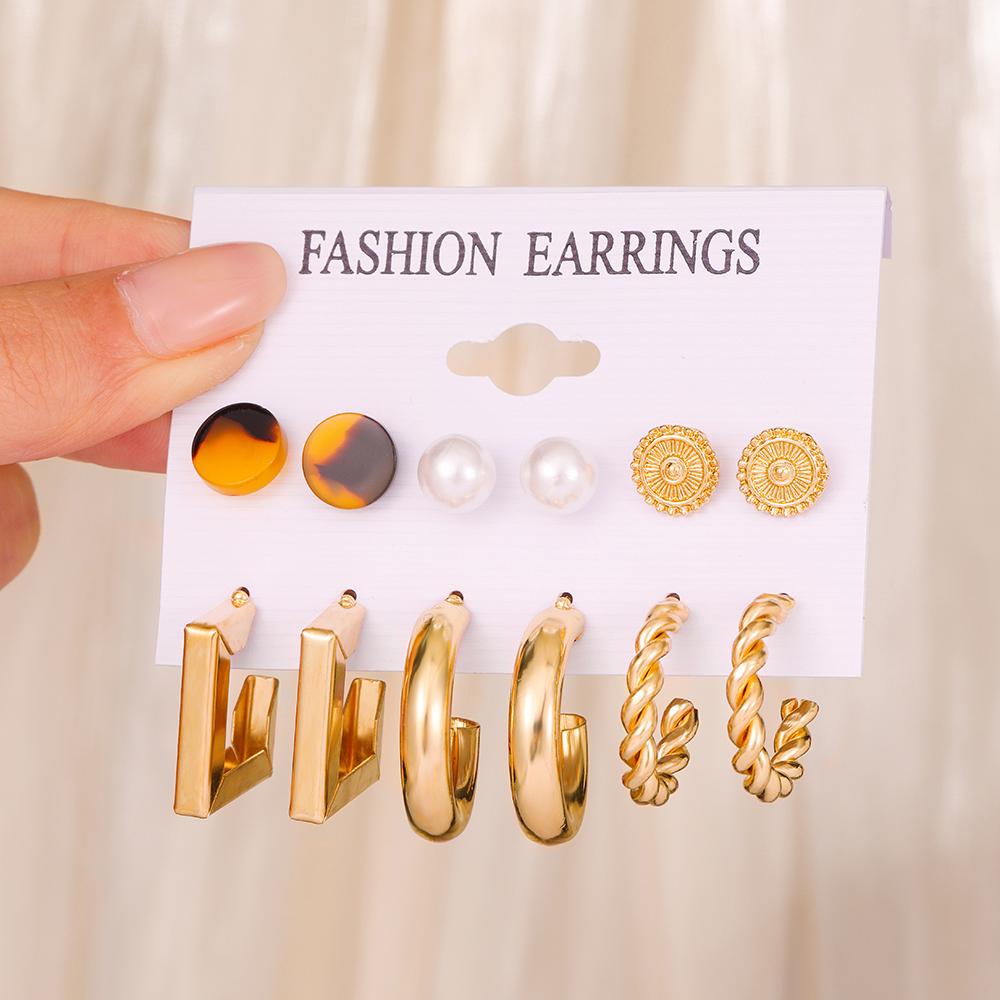 12 Piece Set Women Fashion Personality Versatile Simple Retro Gold Butterfly Love Heart Earrings Inlaid Zircon Earrings