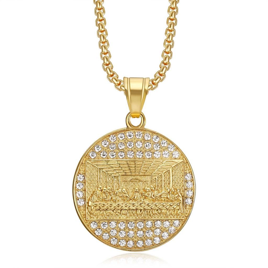 New Hip-Hop Jewelry Titanium Steel Gold-Plated Diamond-Studded Thirteen Apostles Pendant Necklace