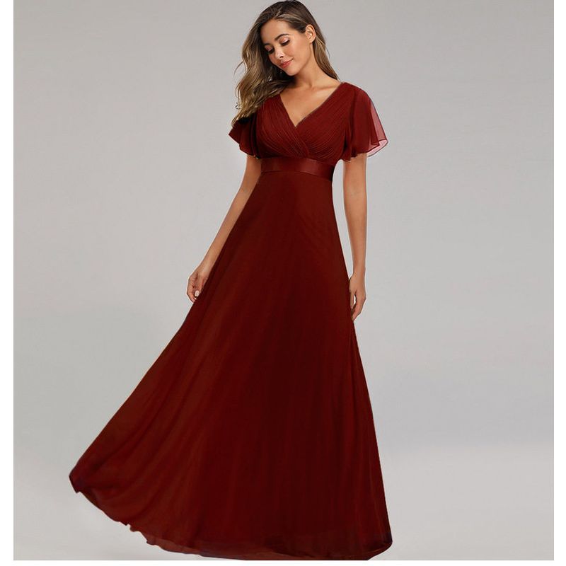 

Plus Size Evening Dresses Short Sleeve Party Dress Long Dress Wine Red M