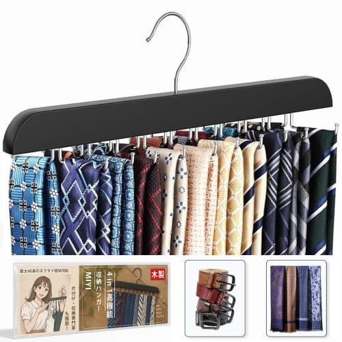 MIYI Hanger, Holds 20 Ties, Recommended by Storage Experts, Belt Hanger, Business Hanger, No-Slip, Plenty of Tie Storage, Rotating, Underwear Storage,