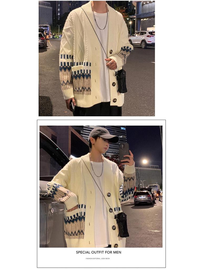 Men's Oversized Knitted Cardigan Sweater - Autumn/Spring Long Sleeve Fashion Top