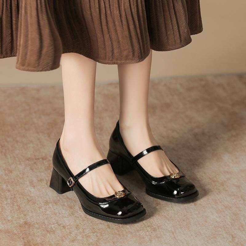 Mary-Jane-Schuhe mit klobigem Absatz für Damen, niedriger Blockabsatz, elegante Schuhe mit Knöchelriemen, Pumps mit quadratischer Zehenpartie für Damen, Mary-Jane-Pumps für Hochzeiten, Büros und Partys