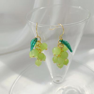 Sweet Summer Xiaoqing Sweet Beaded Ear Hook Temperament Purple Grape Fruit Earrings Fashion Personalized Ear Jewelry Women