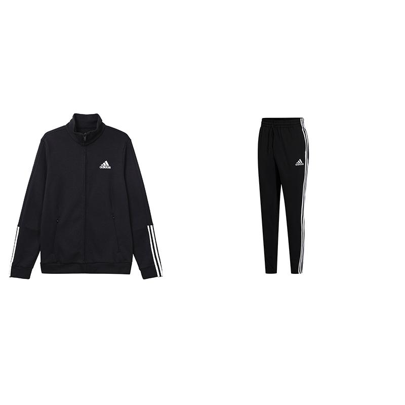 

Adidas Comfortable Stand Collar Jacket Retro Classic Three Stripes Knitted Long Pants Casual Sports Suit Unisex suit Black GV5338+GK8995 S