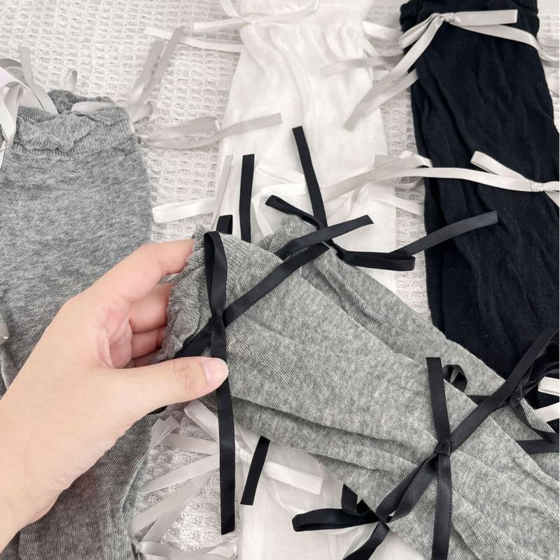 Mid-calf Socks, Boneless Handcrafted Bow, Solid Color, Sweet and Versatile, Pile Socks