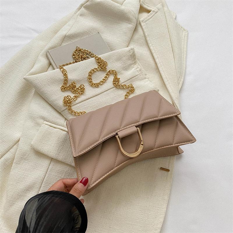 Fashion Striped Girl Small Square Bag Retro Pure Color Ladies Shoulder Bag Korean Classic Chain Girl Crossbody Bag