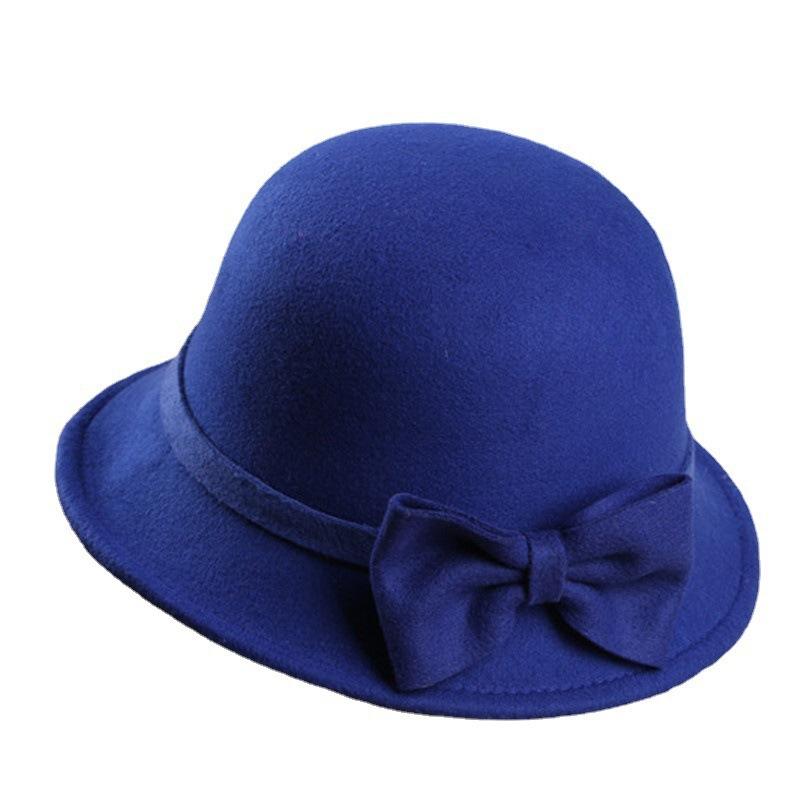 Top Hat Female Autumn and Winter Hipster Retro Wool Dome Bow Celebrity Fashion Outdoor Thermos Hat