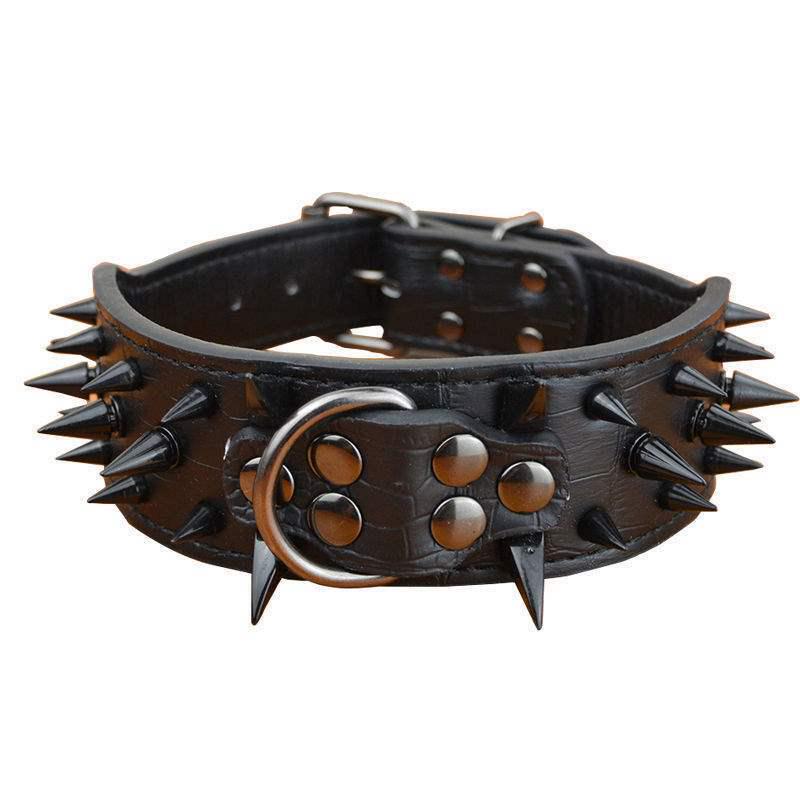 Zestaw obroży dla psa: Skórzana obroża przeciw ugryzieniom i smycz łańcuchowa z nitami dla owczarków niemieckich, pitbulli, dobermanów, buldogów francuskich.