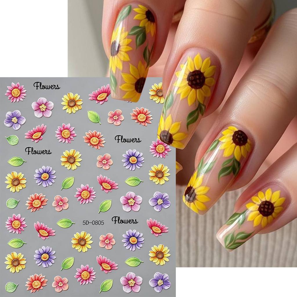 1Pc Relief Texture Floral Nail Art Sticker Waterproof Art Floral Nail Decal Fashion Design Floral Nail Slider
