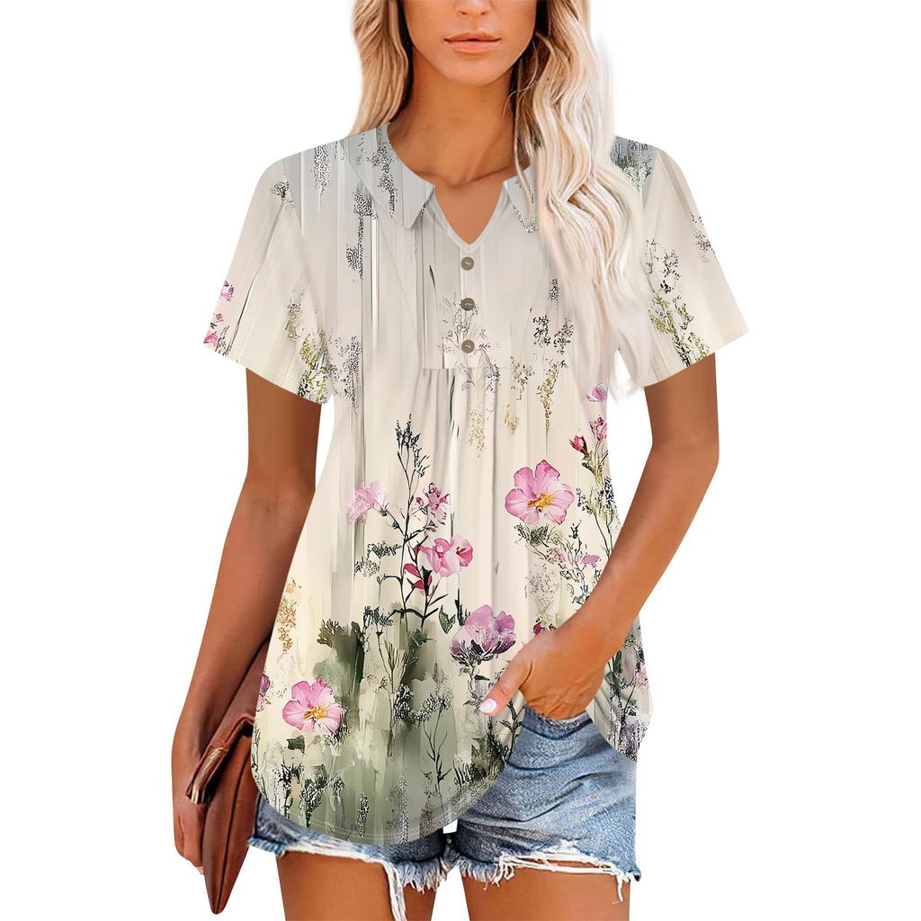 Women's Short Sleeve V-Neck Collared Tops Summer Business Casual Work T Shirts