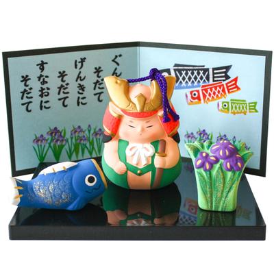 Banko Ware Ornament, Interior Object, Tabletop Decoration [Japanese Seasonal Series] May Doll, Helmet, Room Decoration, Entryway Decoration,