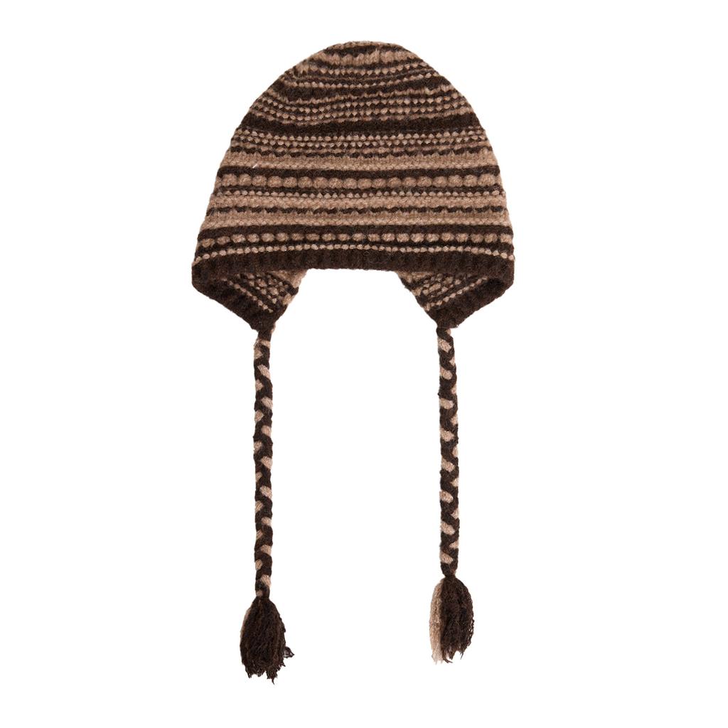 Maillard Retro Strickmütze Damen Herbst Winter Warme Slouchy Mütze Großer Kopfumfang Kordel Ohrenklappenmütze
