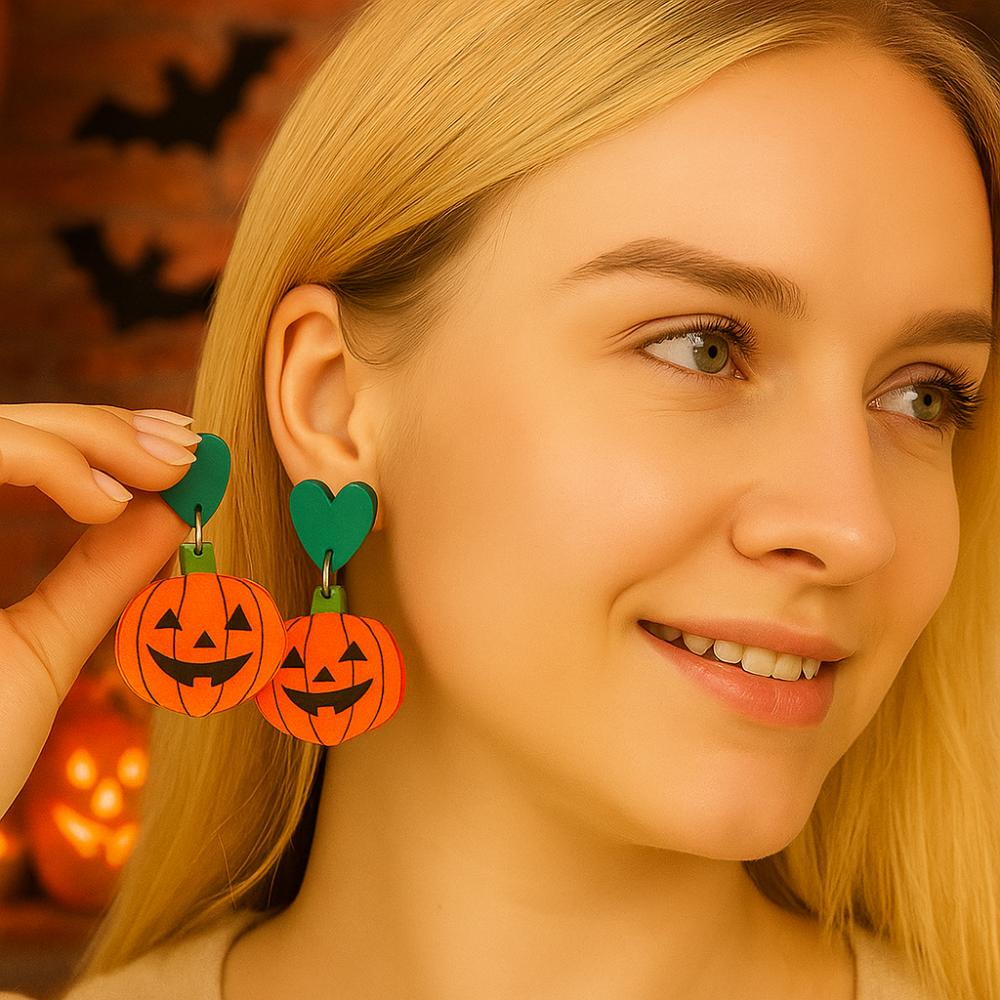 Bat Halloween Earrings Heart Pumpkin Dangle Earrings Fashion Cute Ghost Ear Studs  All Saints' Day