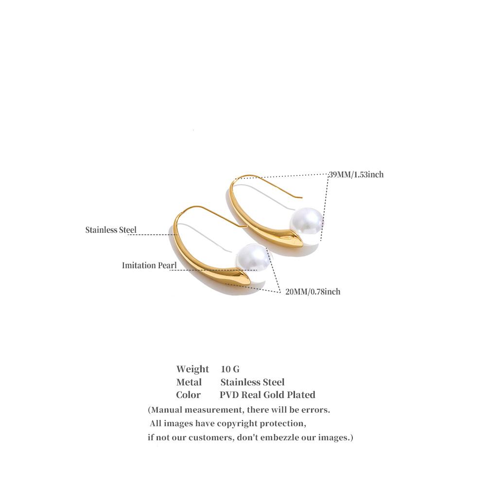 Yhpup Stainless Steel Simulated Pearls Geometric Elegant Daily Earrings Waterproof Fashion Korean Gold Platinum Color Jewelry