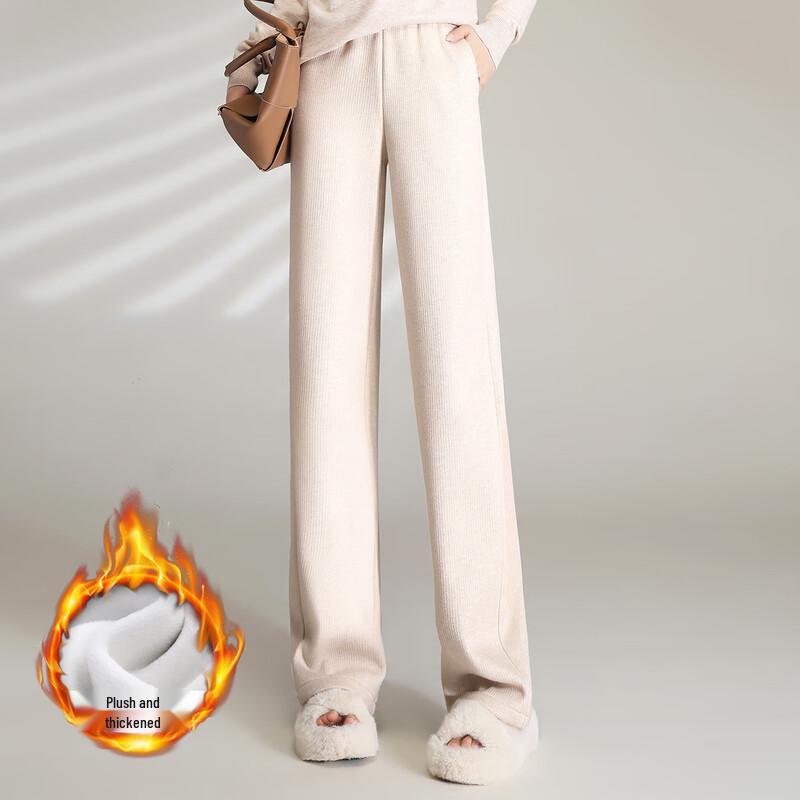Women's High Waist Plush-Lined Straight Leg Casual Pants