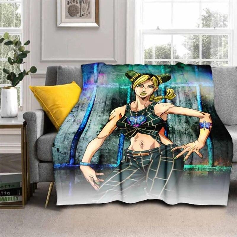 Anime Jojo Bizarre Adventure Cosplay Body 3D Printed Flannel Blanket for Beds Hiking Picnic Fashionable Bedspread Throw Blanket
