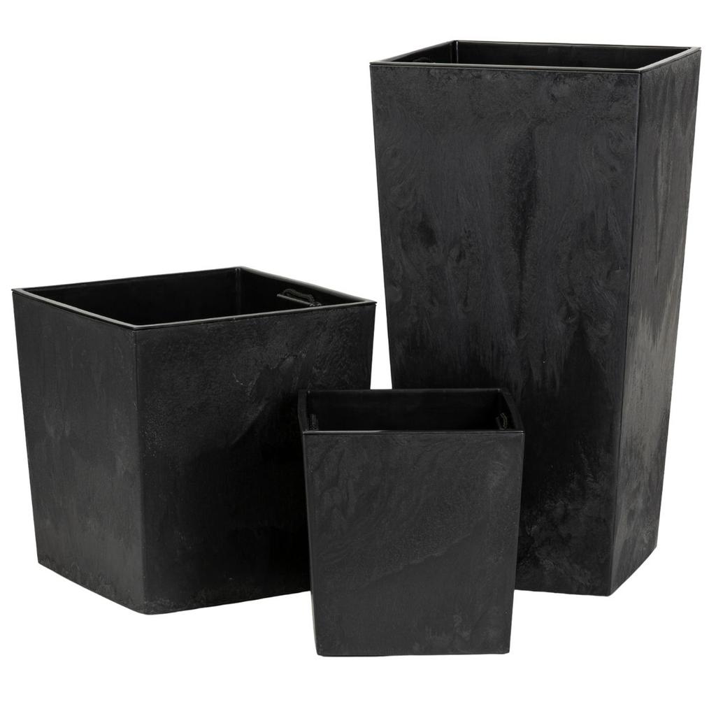 Set of Large Modern Black Concrete Flower Pots 3 Pcs