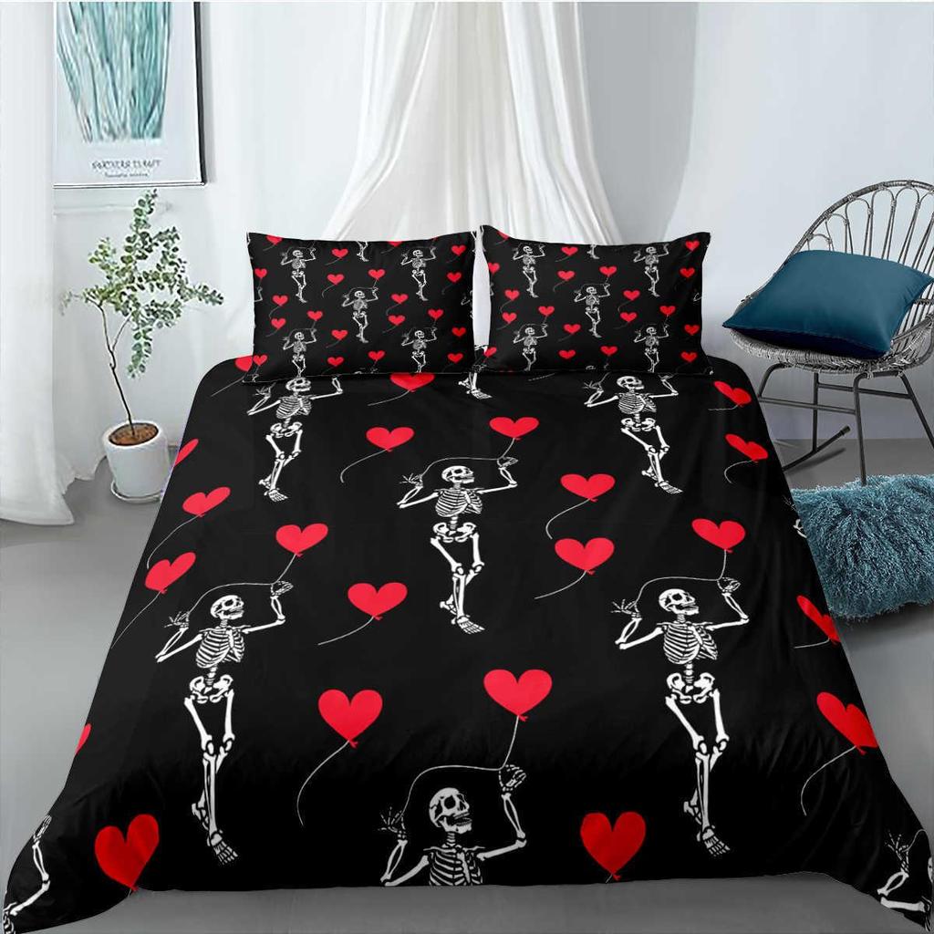 Gothic Death Moth Skull Duvet Cover King Size Microfiber Bedding Set For Teen Boy Skeleton Love Heart
