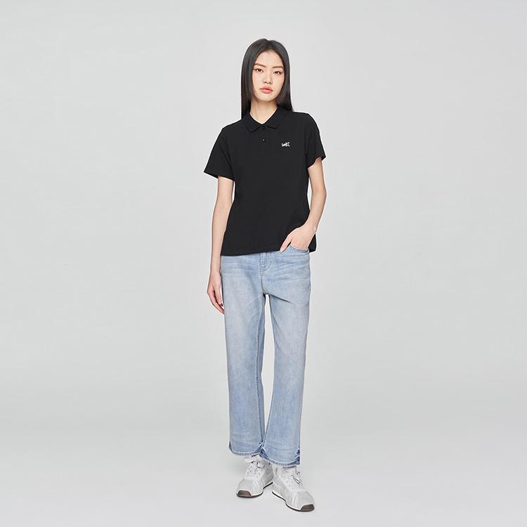 SS25 Standard Embroidered Logo Casual Short Sleeve Polo Shirt Women tops Black LWT009916205143K11000