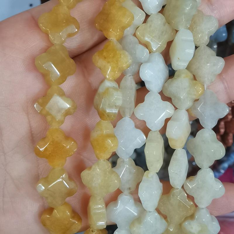 12mm Natural Agate Tiger Eye Four-Leaf Clover Faceted Beads for DIY Jewelry Making