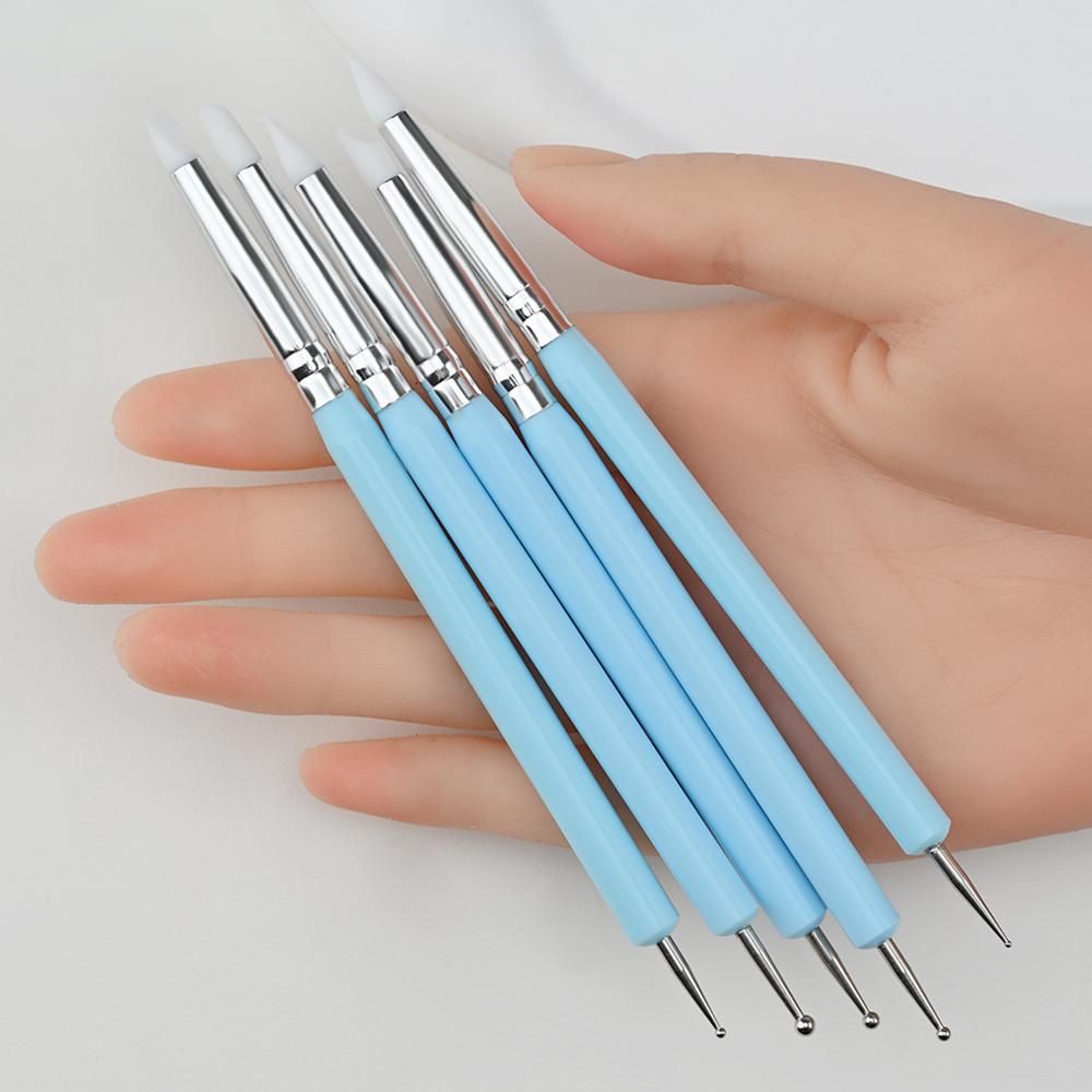 5Pcs/Set Silicone Clay Sculpting Nail Art Silicone Pen Dual Head Embossing Brush UV Gel Dotting Painting Pen Nail Drawing Tools
