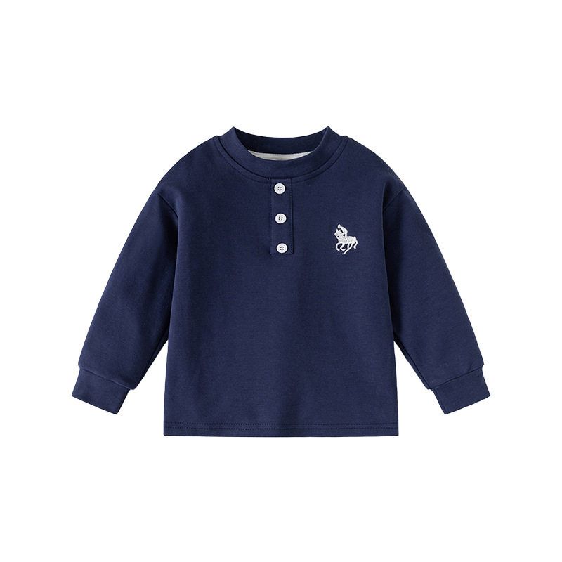 Clothing Spring and Autumn Boys' Pure Cotton Long-Sleeved T-Shirt Tops Kidsren's Pure Cotton Embroidered Baby Round Neck Casual Bottoming Shirt