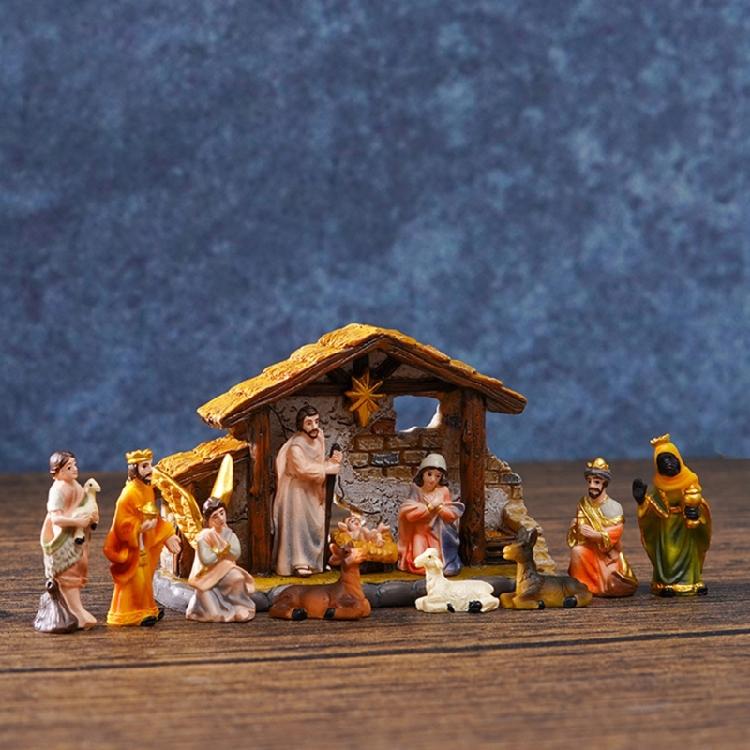 Weihnachts Krippenfiguren Harz Krippe Heilige Familie Krippenszene Statue für Weihnachten Innen Haus Tischdekorationen