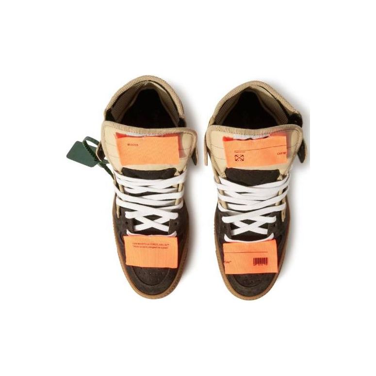 Off-White Canvas Round Toe Lace-Up High-Top Sneakers Men Sneakers Brown Black OMIA065F23LEA0036107