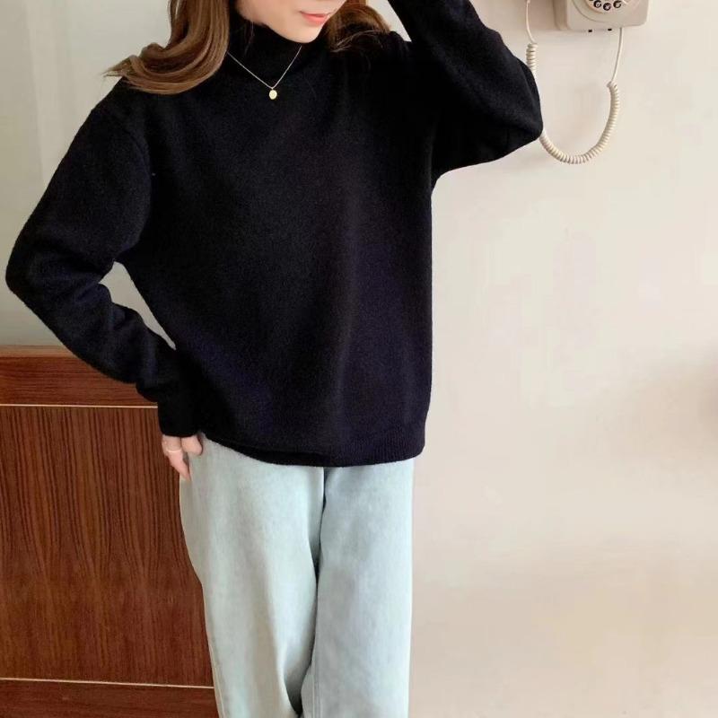turtleneck solid color pullover sweater women's autumn and winter new loose lazy bottomed knitted sweater