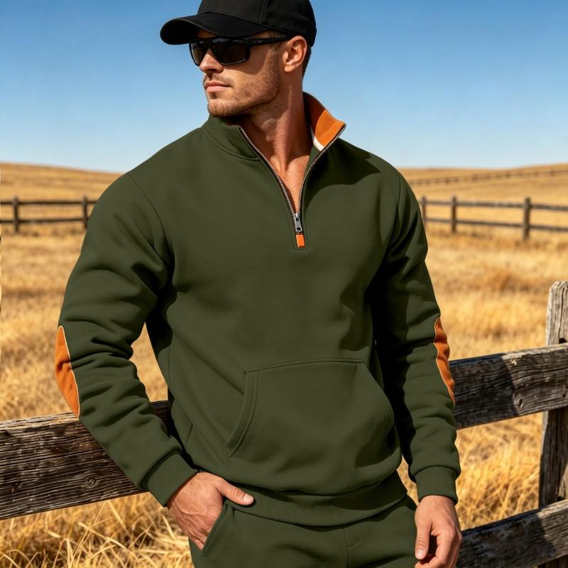 Mens Loose Fit Stand Collar Sweatshirt Color Block Patch Half Zip Casual Fall Top Youth
