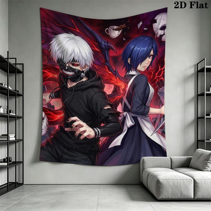 Tokyo Ghoul Wall Tapestry Aesthetic Wall Hanging Printed Fabric Blanket Decorative Tapestries for Bedroom Living Room Home Decor