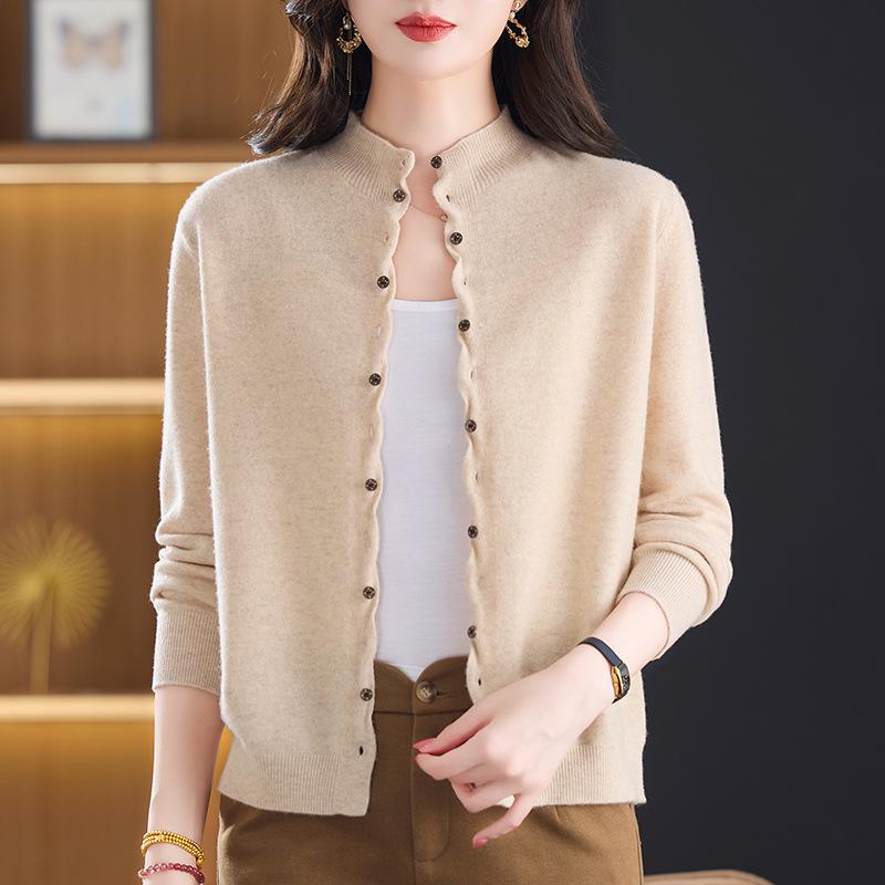 Women's Autumn Winter Pure Wool Knit Cardigan - Slimming Short Stylish Sweater Coat