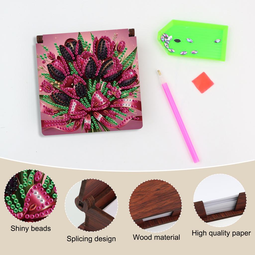 Wooden DIY Memo Paper Storage Box Diamond Art Contains 160 Sheets of Paper Diamond Painting Note Box for Office Desk