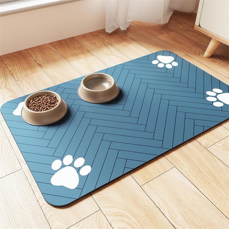 Pet Cat Dog Feeding Mat, Diatomite Absorbent Quick-Dry Splash Guard Floor Mat, Easy Clean Non-Slip Food Bowl Mat