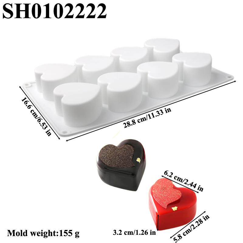 6 eller 8 celler Hjerteform Moussekakeformer Valentinsdag Mousse Dessertformer Matkvalitets Silikonkakeformer Bakeverktøy
