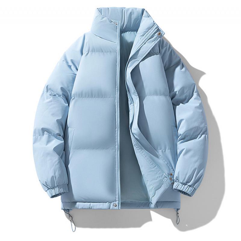 Men's Winter Cotton Jacket: Thickened, Loose, Trendy Stand-Up Collar Outerwear, Versatile Solid Color for Couples.