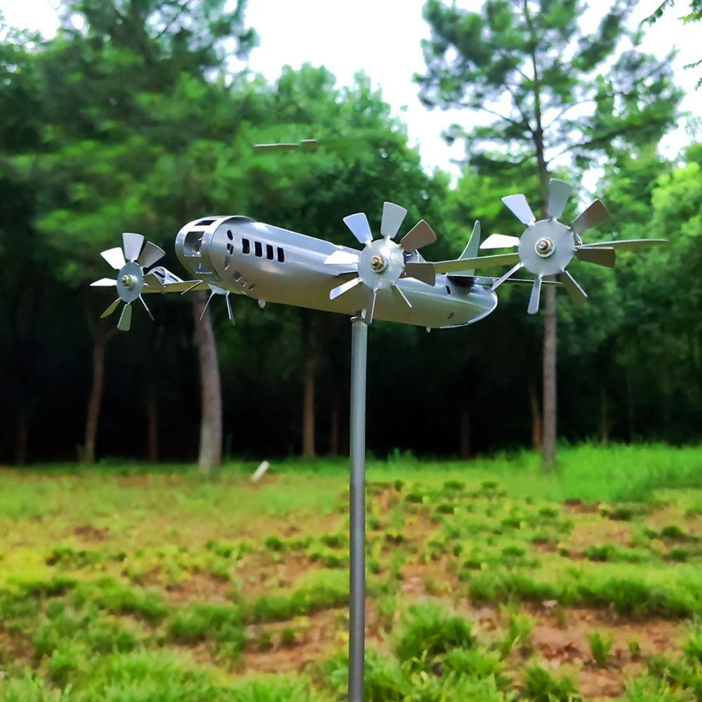 8pcs Iron Airplane Windmill Rotating Sculpture Garden Windmill Decor  Outdoor Decoration