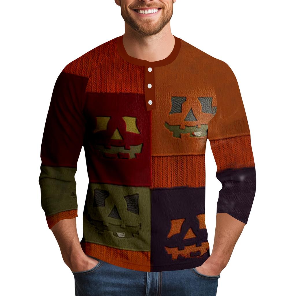 Men's Halloween Printed  Collar Three-Quarter Sleeve