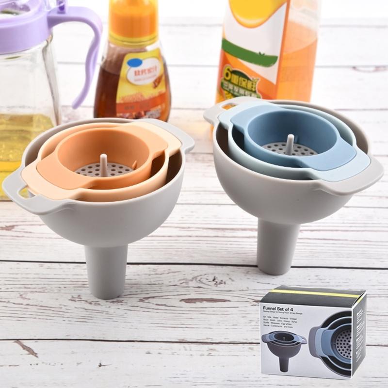 4 in 1 Funnel Multiuse Small Kitchen Funnel with Removable Strainer Plastic Funnel for Filling Water Bottle Liquid