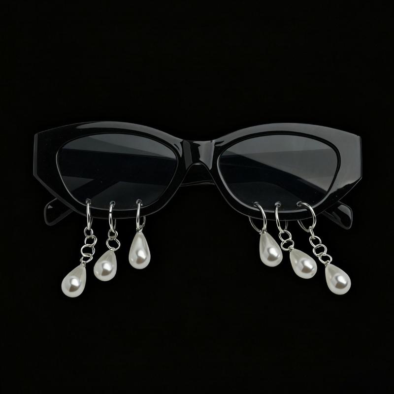 Punk Pearl Earrings Beautiful Women Shedding Tears Sunglasses Personalized Small Face Cat Eyes High-End Fashion Women Glasses