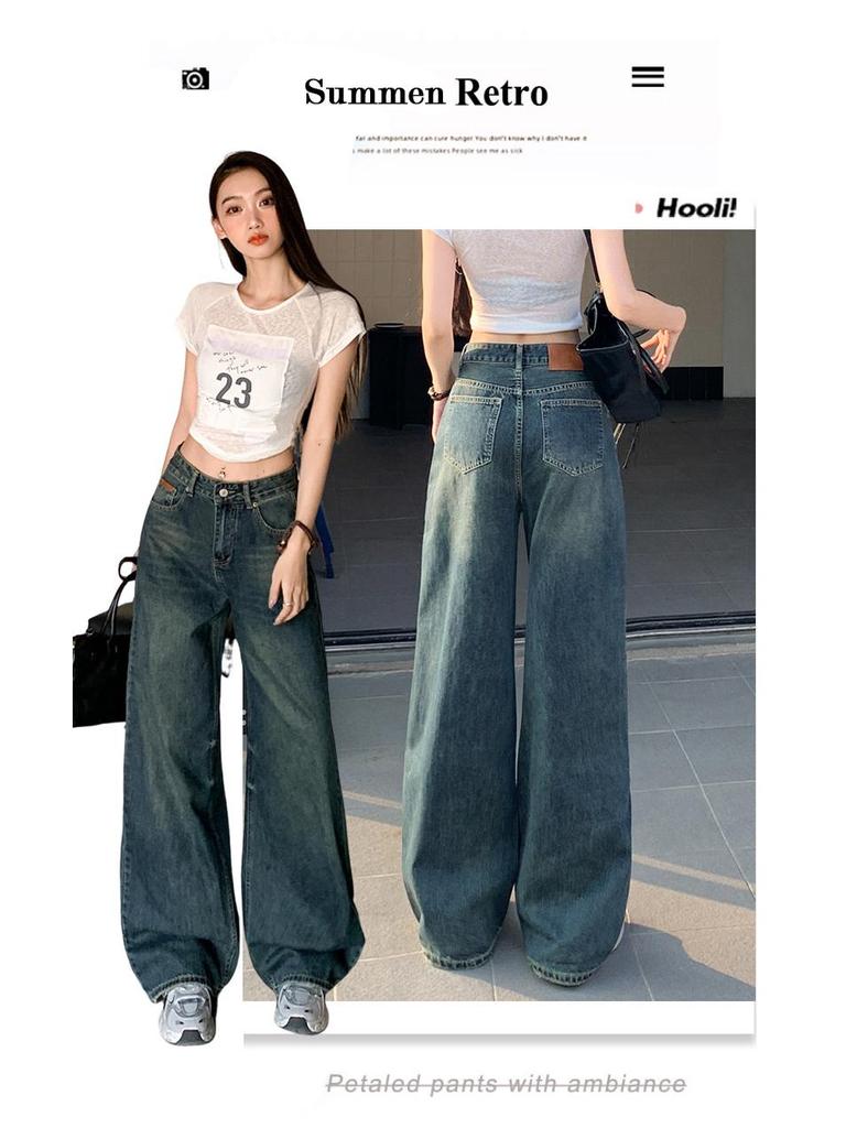 2025 Spring American Retro High Waist Wide Leg Jeans for Women - Spicy Girl