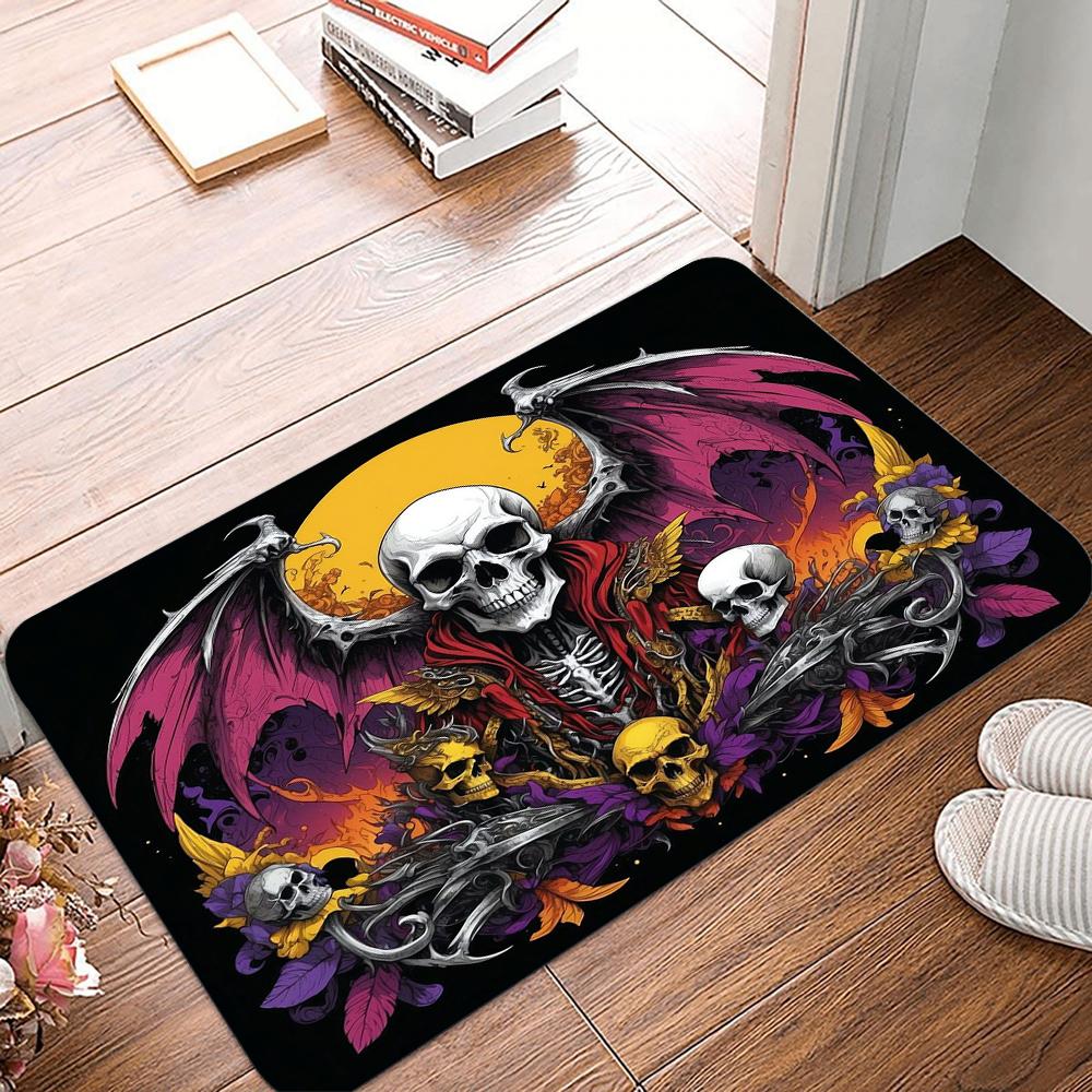 Evil Flowers and Skeleton Terror Anti Slip Door Mat Floor Mat Carpet Carpet Kitchen Entrance Home Balcony Foot Mat