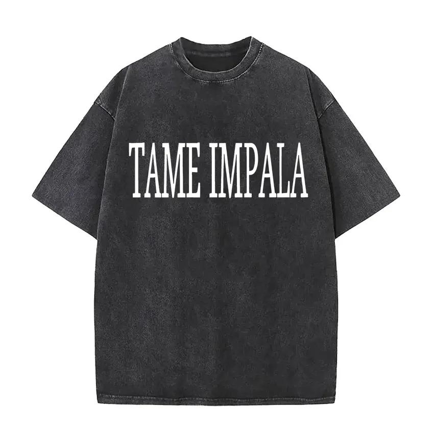 2026 Hot Sale Men Women Unisex Washed T‑shirt Tame Impala Currents Music Band Graphic Print O‑Neck Short Sleeve Casual Streetwear Tee Top