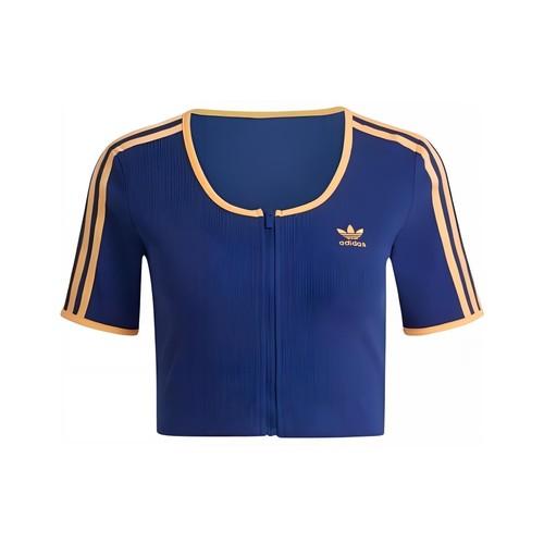 

adidas Originals crew neck short casual striped T-shirt for women, dark blue S темно-синий