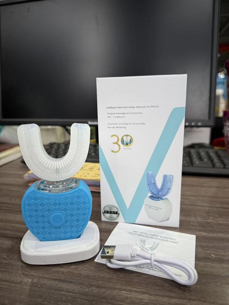 U-Shaped Waterproof Silicone Electric Toothbrush with Mouthguard for Couples, Ultrasonic Induction Charging