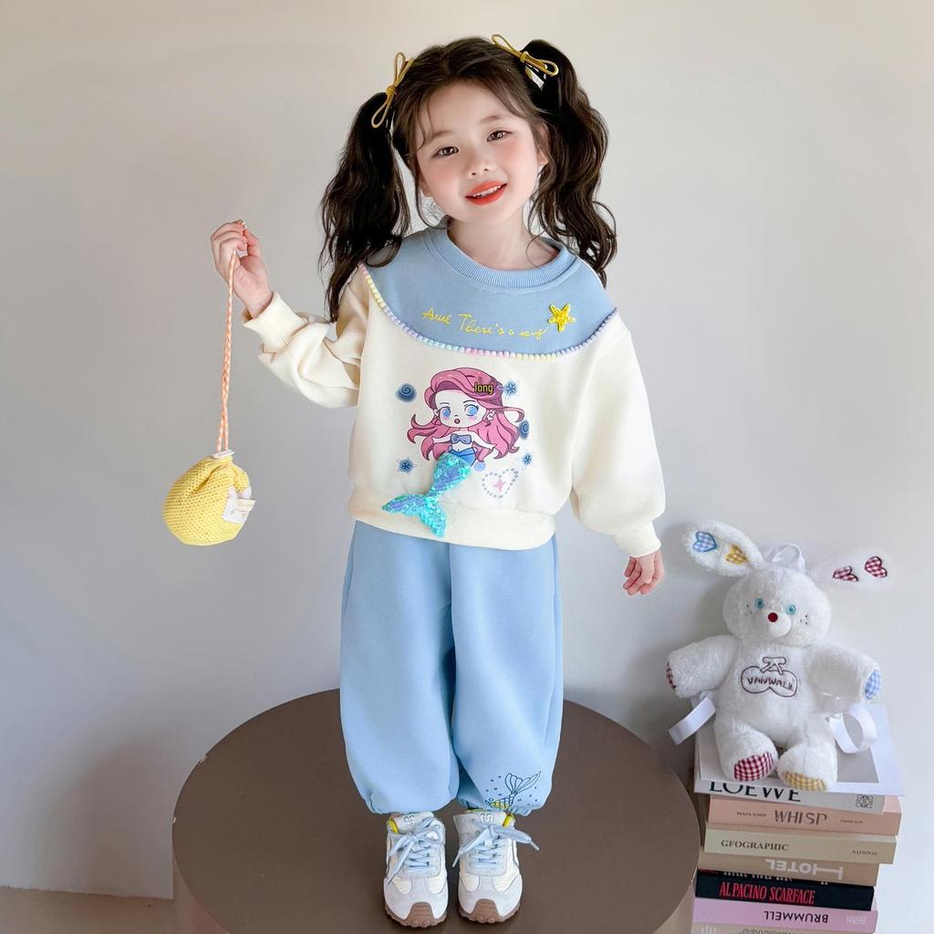 Wiosenny Zestaw Bluza Syrenka dla Dziewczynek - Casualowa Dwuczęściowa Odzież Sportowa dla Małych Dziewczynek