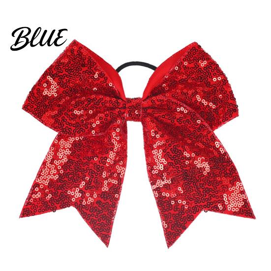 Large Glitter Bow Ties Sequins Hair Bows Elastic Tie Cheerleading Bands for Girls Band Ponytail Holder Scrunchies Women Teens Kids Colorful Sequin