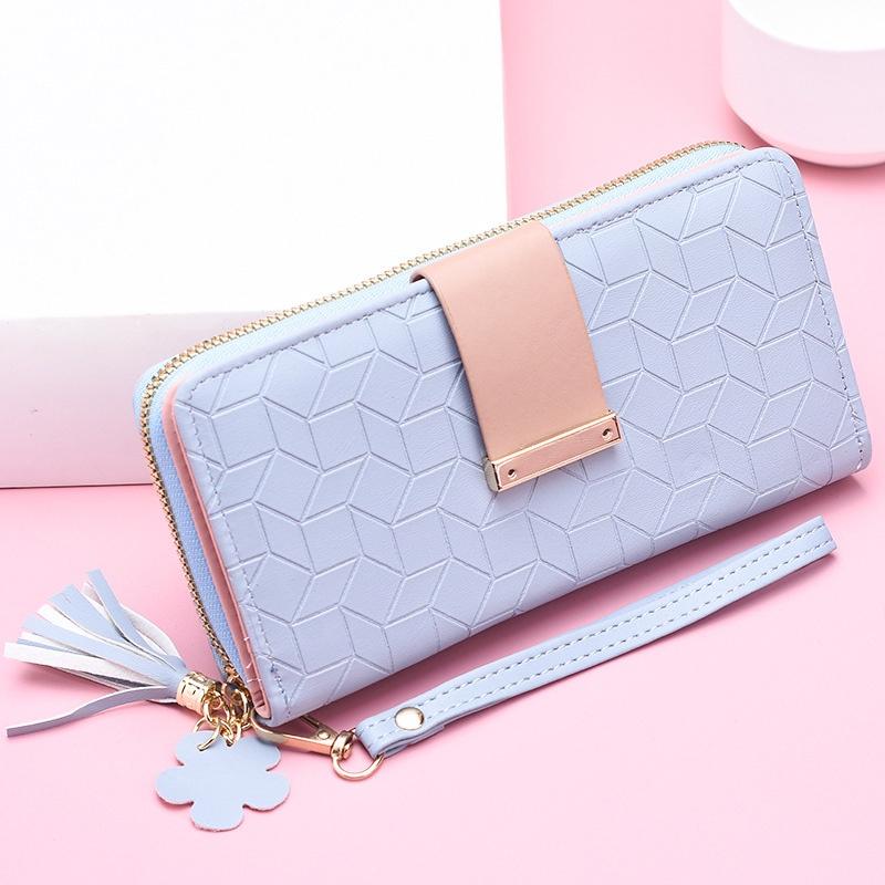IELGY Women's Pink Wallet Long Section Large Capacity Rhombus