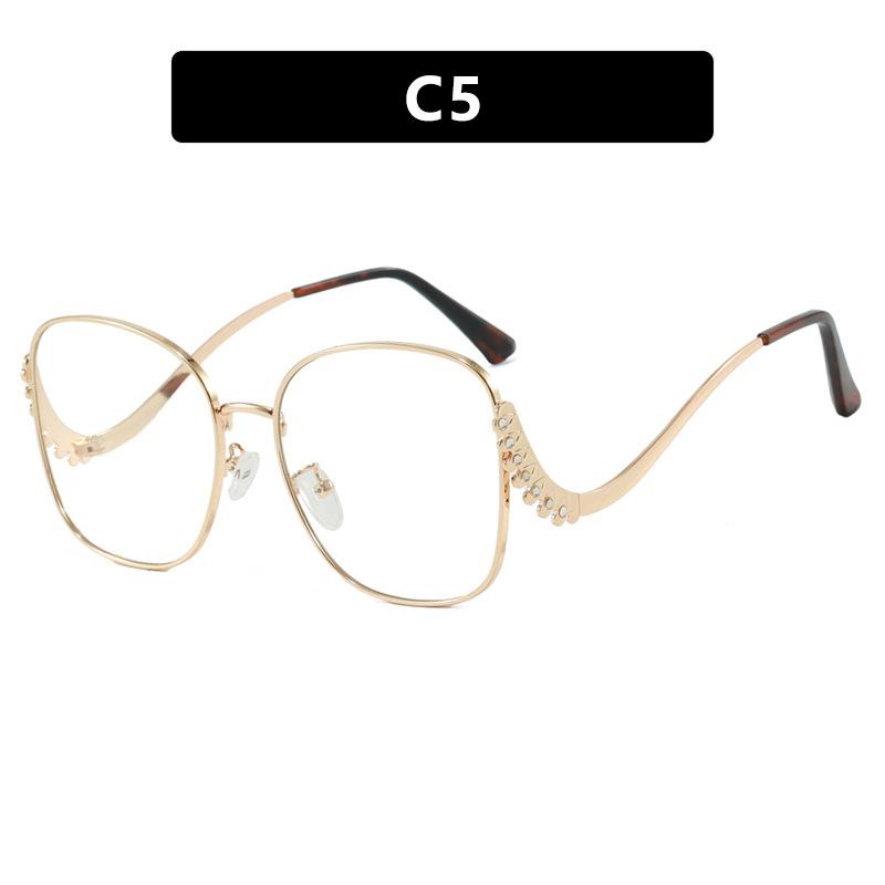 Oversized Sunglasses Women For Female Vintage Sun Glasses Punk Popular Luxury Brand Designer Metal Diamond Curved Leg Shades