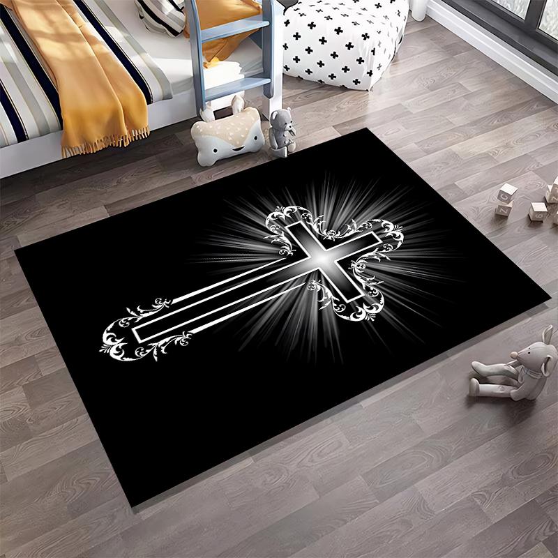 Decorative Cross with Radiant Glow: Non-slip Rug Suitable for Living Room and Bedroom Sofas